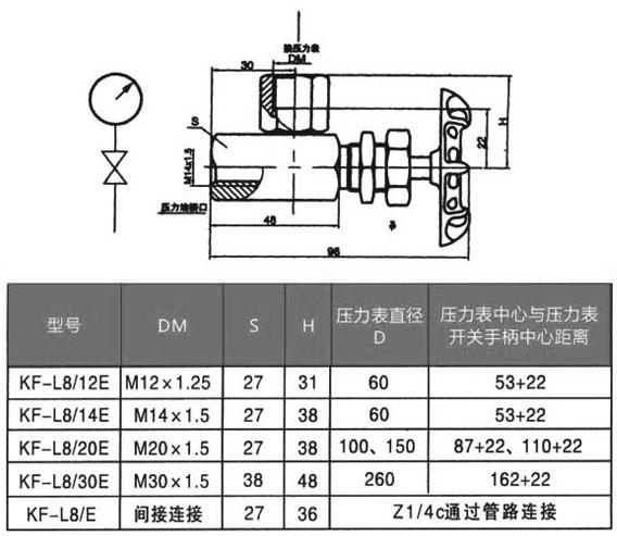 KF型壓力表開(kāi)關(guān)結(jié)構(gòu)尺寸 KF型壓力表開(kāi)關(guān)結(jié)構(gòu)尺寸